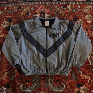 Vintage Military-Style Windbreaker Jacket with Black Chevron